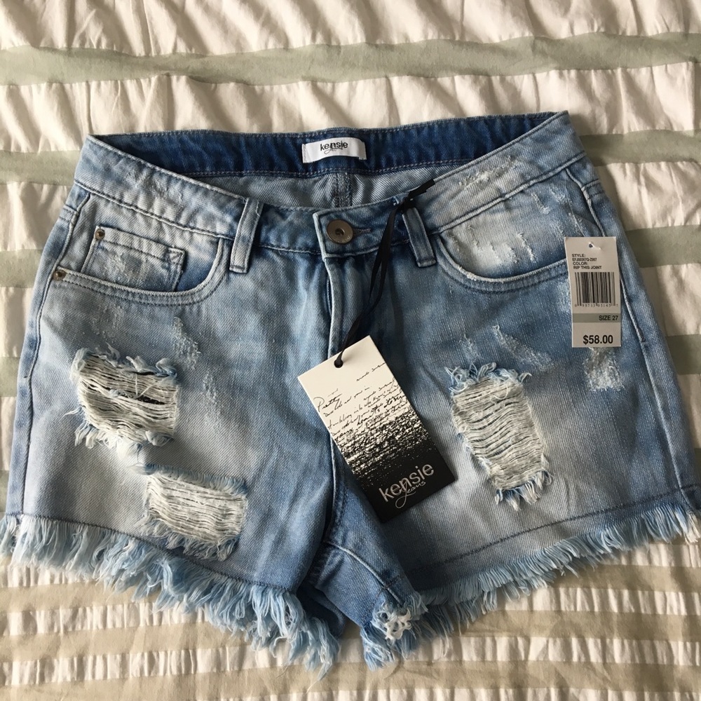Distressed jean shorts